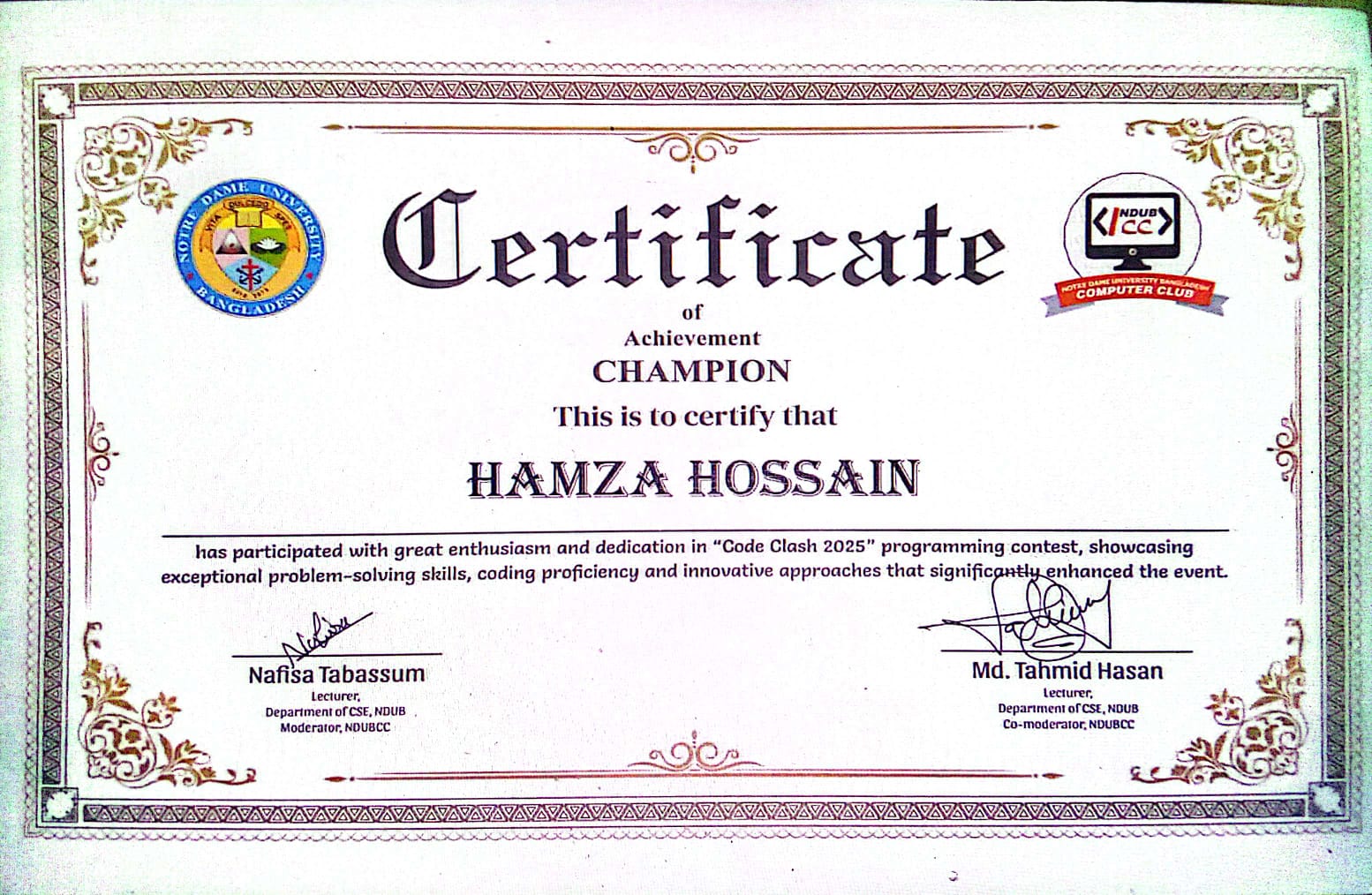 Champion Certificate